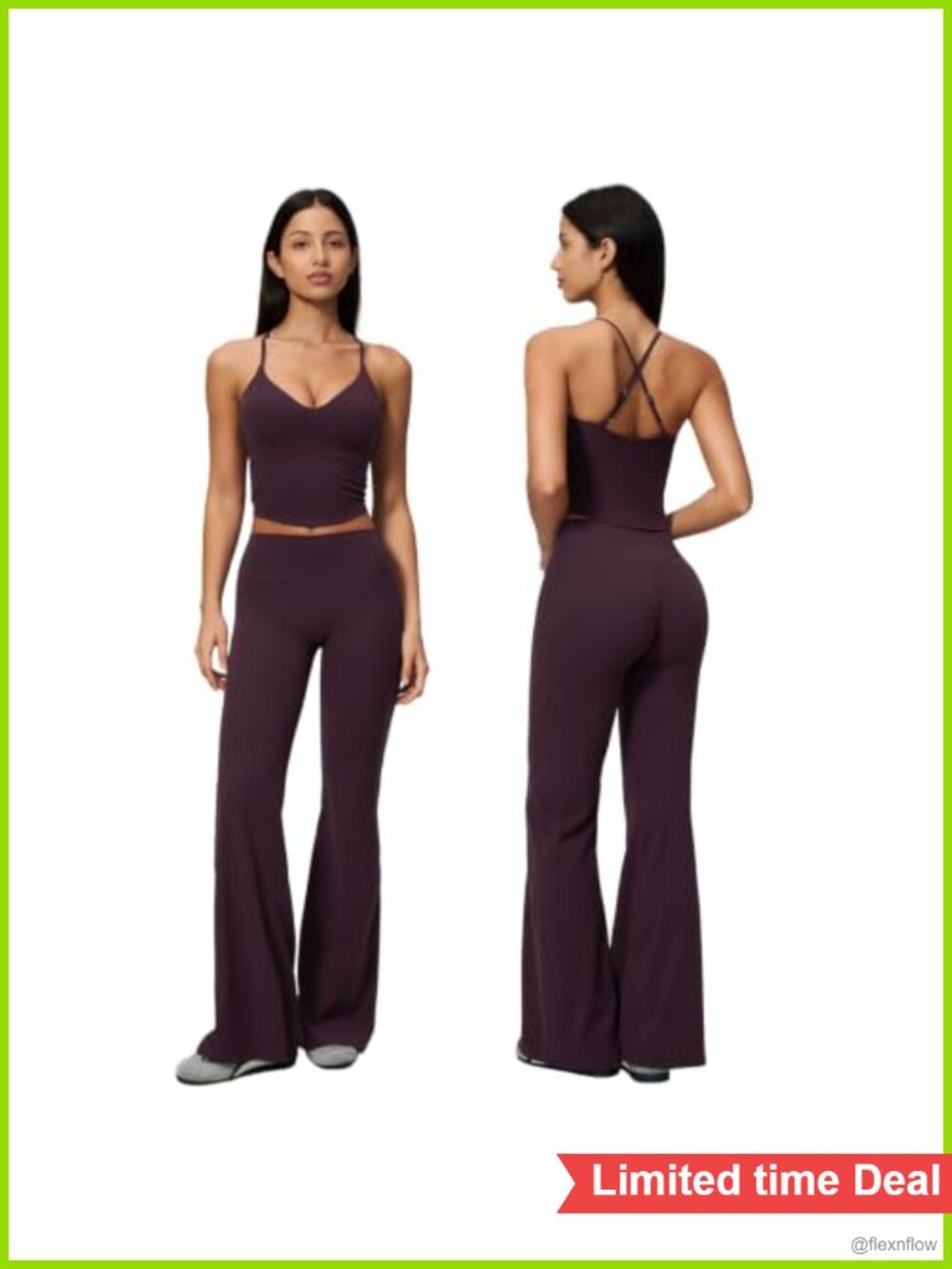 Two Piece Workout Set High Waist Flare Leggings Crop Top Yoga